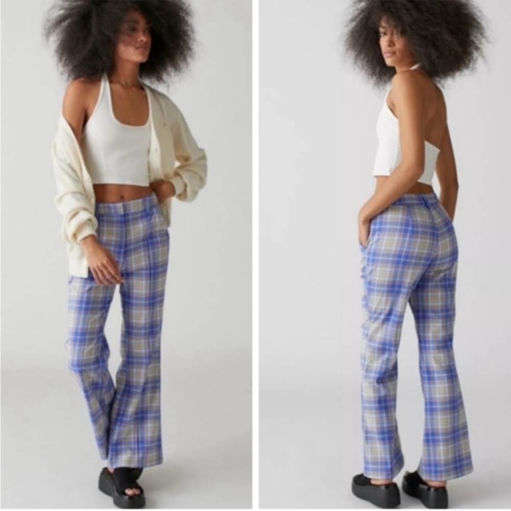 Urban Outfitters Blue Plaid Isabella Retro Flare Pants